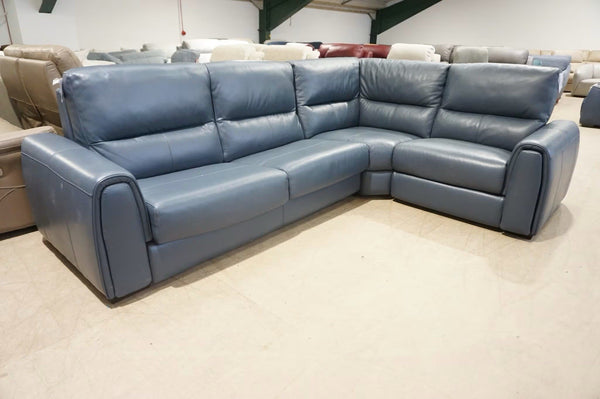 FV Flex blue leather Power Recliner 3 piece Corner Sofa Metal Action Sofabed0