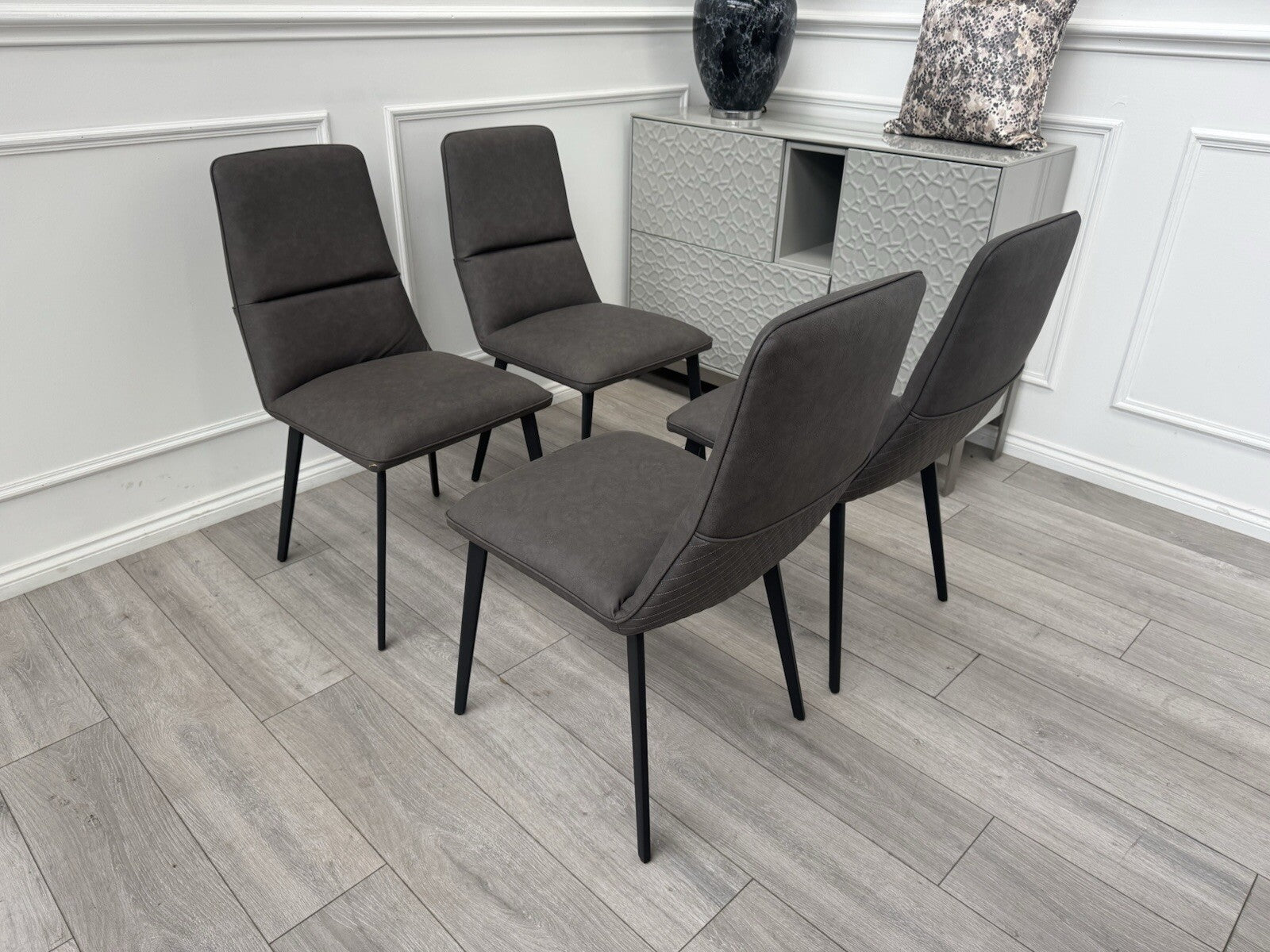 Furniture Village Bodahl Odin Set of 4 Grey Suede Dining Chairs0