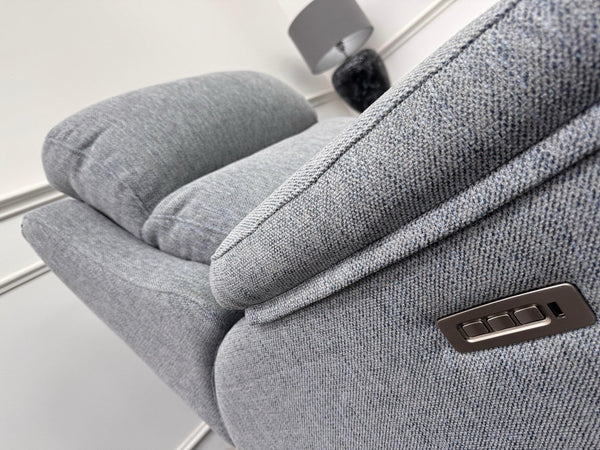 G Plan Kingsbury Power Recliner Armchair Woven Light Blue/ Grey RRP £24253