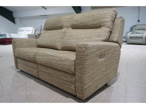 Parker Knoll Chicago bronze mix patterned fabric power recliner 3 seater sofa2