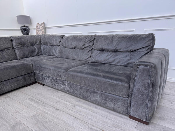 Sofology Maximo Large Corner Sofa Dark Grey Aniline Leather 3/CNR/312