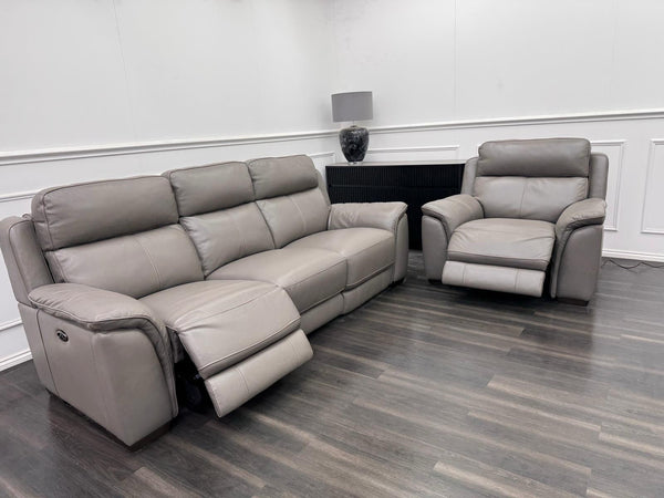 Furniture Village Grey Genuine Leather 3+1 Seater Sofa Set Power Recliner5