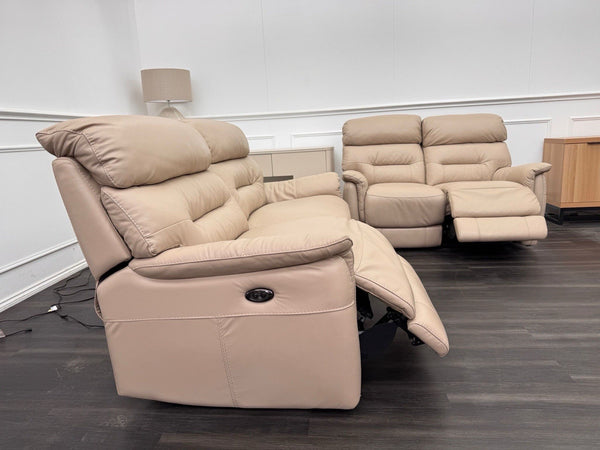 Furniture Village Chicago 3 & 2 Seater Sofa Set Power Recliner Pebble Leather2