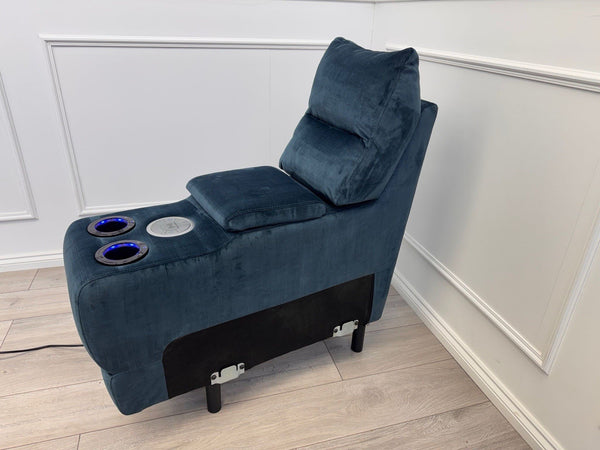 Sofology Renato Console Navy Blue Velvet Cup Holders Storage LED Charging1