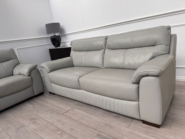 Furniture Village Grey Genuine Leather Sofa 3 & 3 Seater Sofa Set1