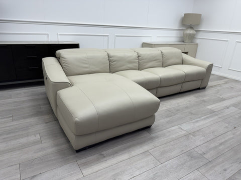 FV  Xavier Cream Leather 4 Seater Lounger Corner Sofa Power Recliner & Headrests0
