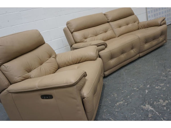 Furniture Village Brescia taupe leather power recliner 3 seater + chair sofa set3