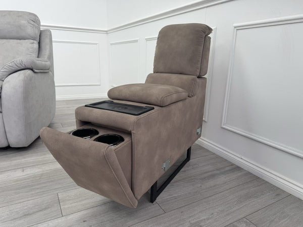 Sofology Illinois Console Mottled Fabric Latte Cup Holders Wireless Charging3