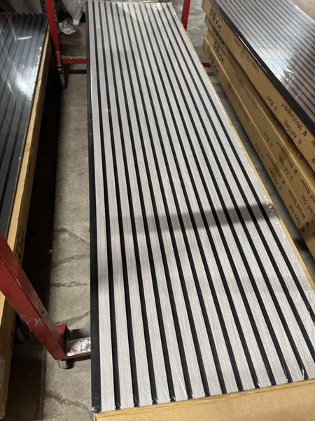 Acoustic Slat Wood Wall Panel Modern Interior Media Wall - Grey 2.4m x 0.6m1