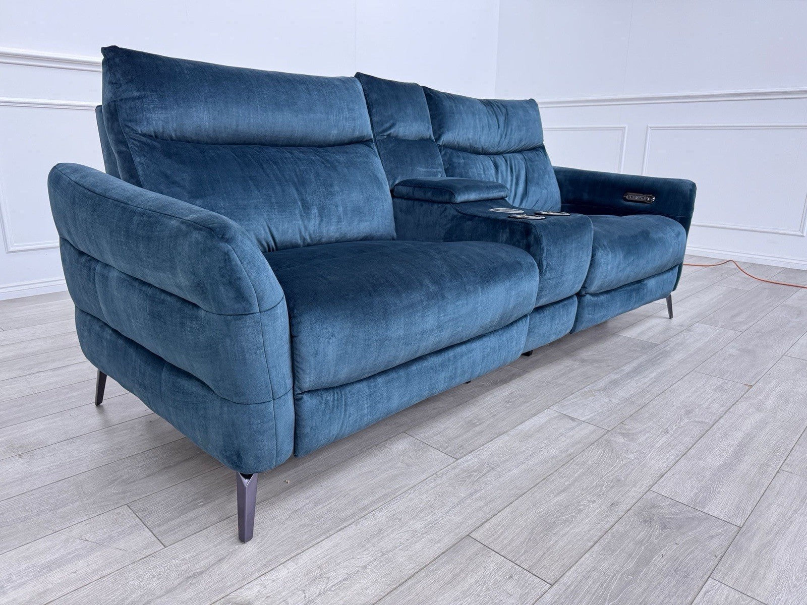 Sofology Renato 2.5 Seater Sofa + Centre Console Navy Blue Velvet Fabric0