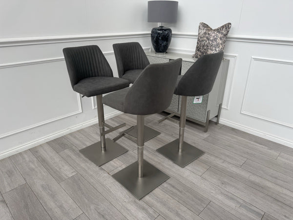 Furniture Village Grigio Set Of 4 Grey Suede Swivel Barstools Chairs0