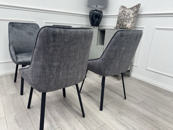 Furniture Village Veja Grey Velvet Set Of 4 Swivel Dining Chairs3