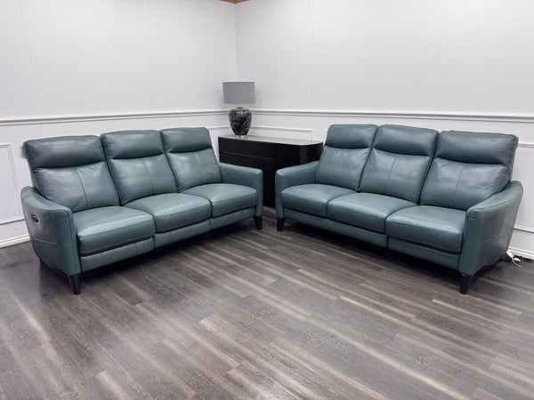 Furniture Village Petit Lake Green Power Recliner 3+3 Seater Sofa Set2