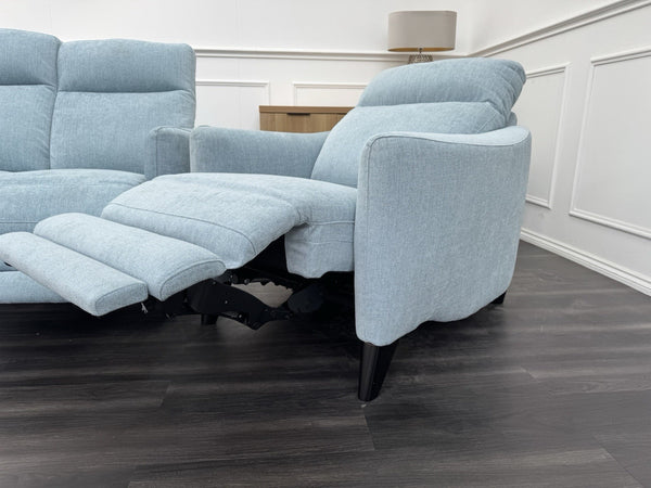 Furniture Village Petit Sky Blue Fabric Power Recliner 3+1+1 Seater Sofa Set16