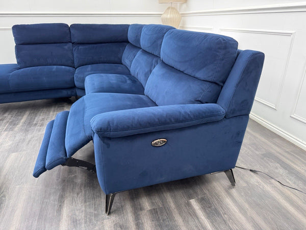 Furniture Village Contempo Power Recliner Corner Sofa In Navy Blue Velvet2