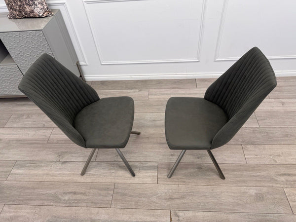 Furniture Village Grigio Pair of Grey Suede Swivel Dining Chairs5