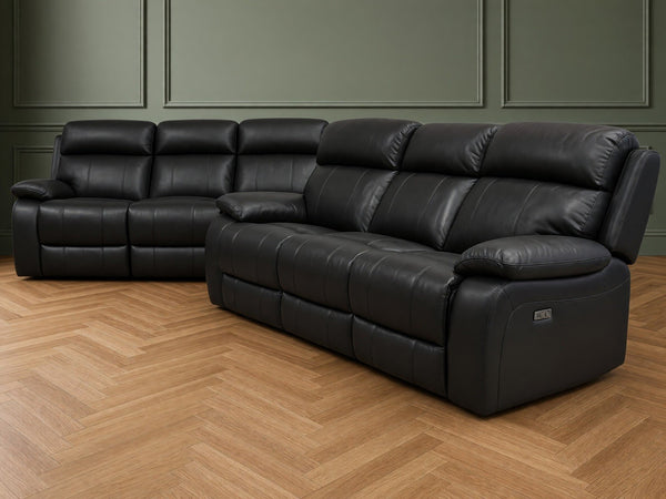Furniture Village Moreno Black Leather Power Recliner 3 & 3 Seater Sofa Set0