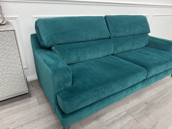 Furniture Village Lounge Co Romilly Teal Velvet Fabric 4 Seater Sofa RRP £21958