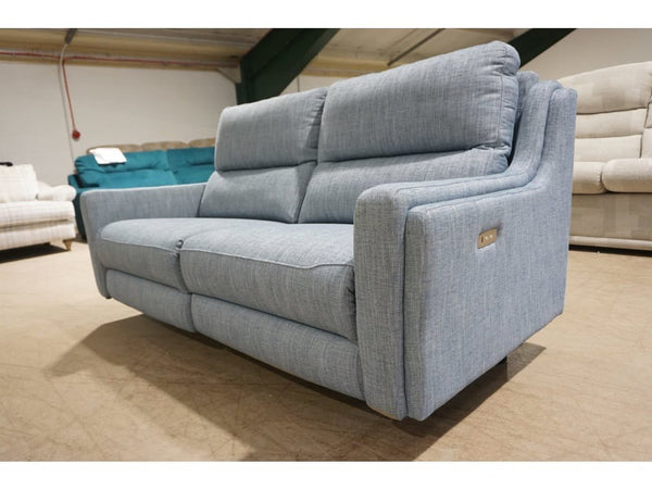 Parker Knoll Portland blue mix cross weave fabric power recliner 3 seater sofa1