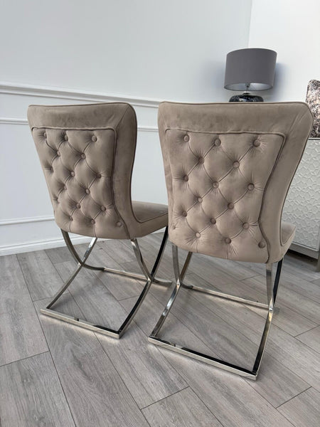Furniture Village Vanquish Taupe Beige Velvet Set Of 4 Dining Chairs15