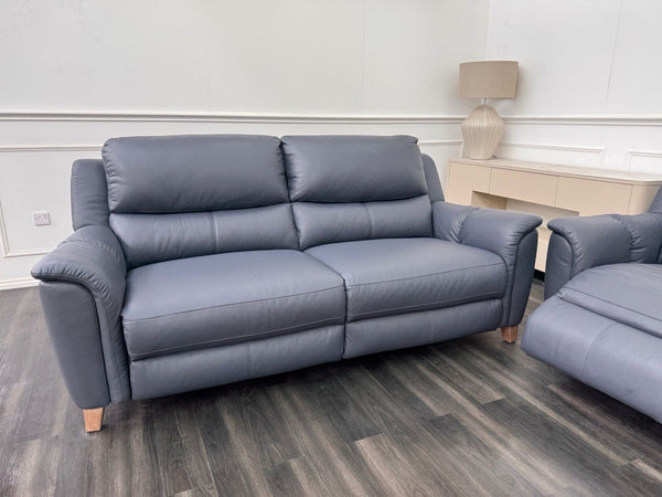 LA Z BOY Vienna Static 3 & Power Recliner 2 Seater Sofa Set Blue Leather12