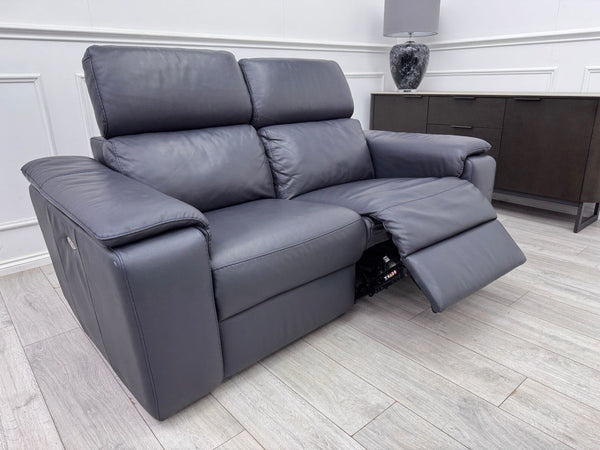 Nicoletti Davide 2 Seater Sofa Power Recliner Adjustable Headrests Navy Leather4