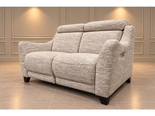 Parker Knoll Berkley beige patterned fabric power recliner 2 seater sofa   heat0