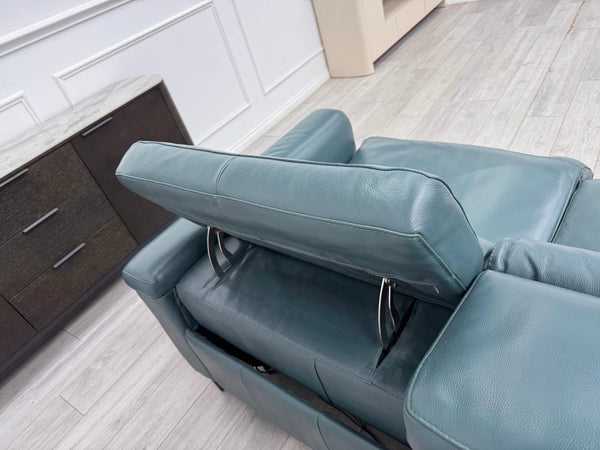 DFS Samantha Teal Genuine Leather 3 Seater Electric Power Recliner + Headrests9