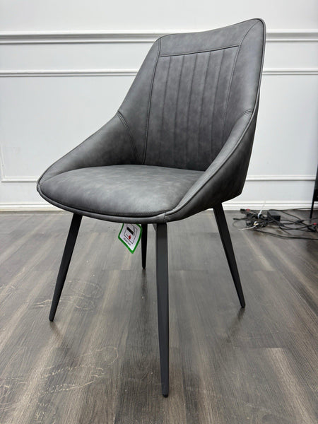 Furniture Village Crete Charcoal grey leather swivel dining chair (Pre-sale)1