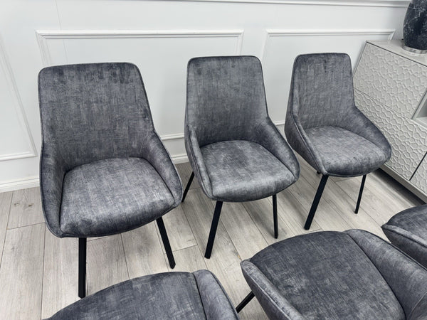 Furniture Village Veja Grey Velvet Set Of 6 Swivel Dining Chairs2