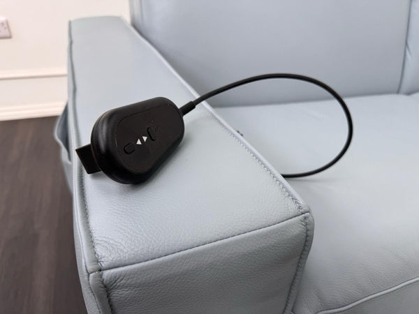 DFS Sonno 3 Seater Sofabed In Baby Blue Leather Electric Power Pull Out3