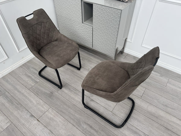 Furniture Village Warrior Taupe Faux Leather Pair Of 2 Cantilever Dining Chairs8