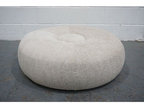 Duresta Florence beige mix chunky cross weave fabric large circular footstool1