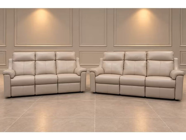 Parker Knoll Arizona grey leather 3&3 seater sofa set power recliner + lumbar0
