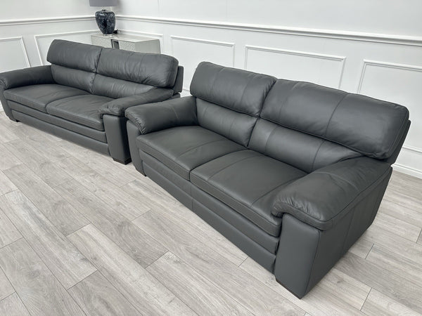 Furniture Village Cozee Dark Grey Premium Leather 3+2 Seater Sofa Set (Delivery)8
