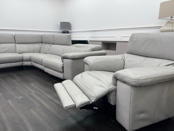 DFS Milano Light Grey Leather Corner Sofa Power Recliner + Armchair PWR Headrest9