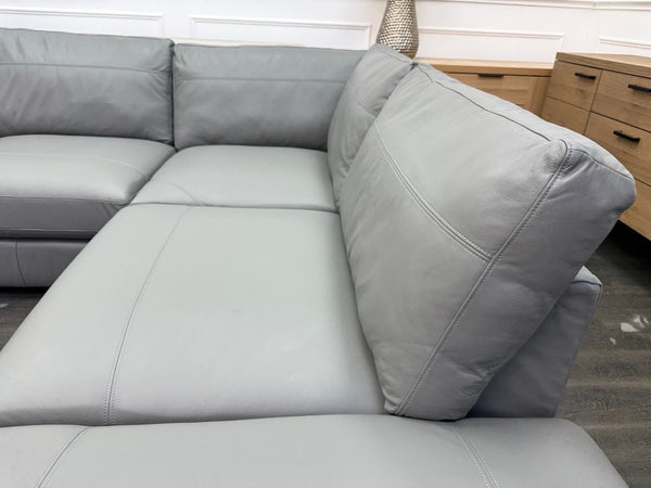 Next Houghton Grey Leather Corner Sofa Open End With Footstool4