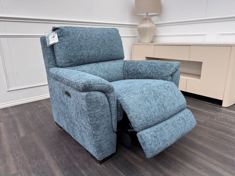 Furniture Village Armchair Power Recliner Blue Woven Fabric0