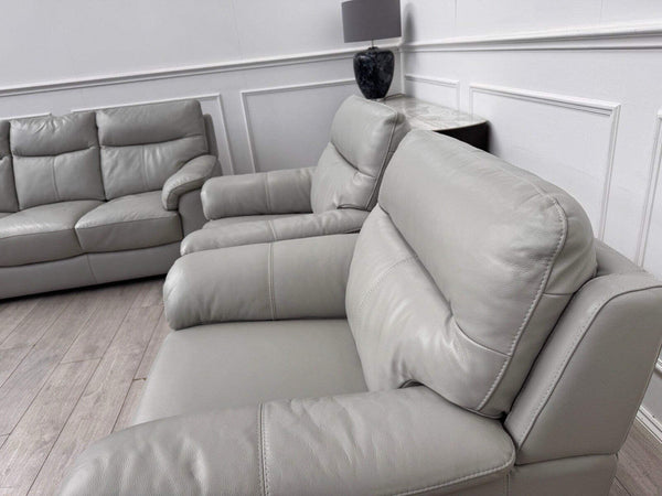 Furniture Village Grey Genuine Leather Sofa 3 Seater Sofa + 2x Armchairs Set7
