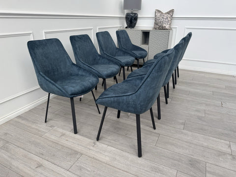 Furniture Village Veja Navy Blue Velvet Set Of 8 Swivel Dining Chairs0
