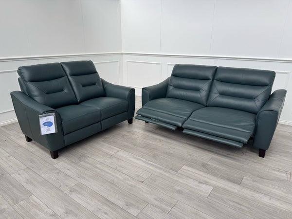 LAZYBOY MONZA STATIC 2 + 3 SEATER POWER RECLINER SOFA SET IN PETROL LEATHER0