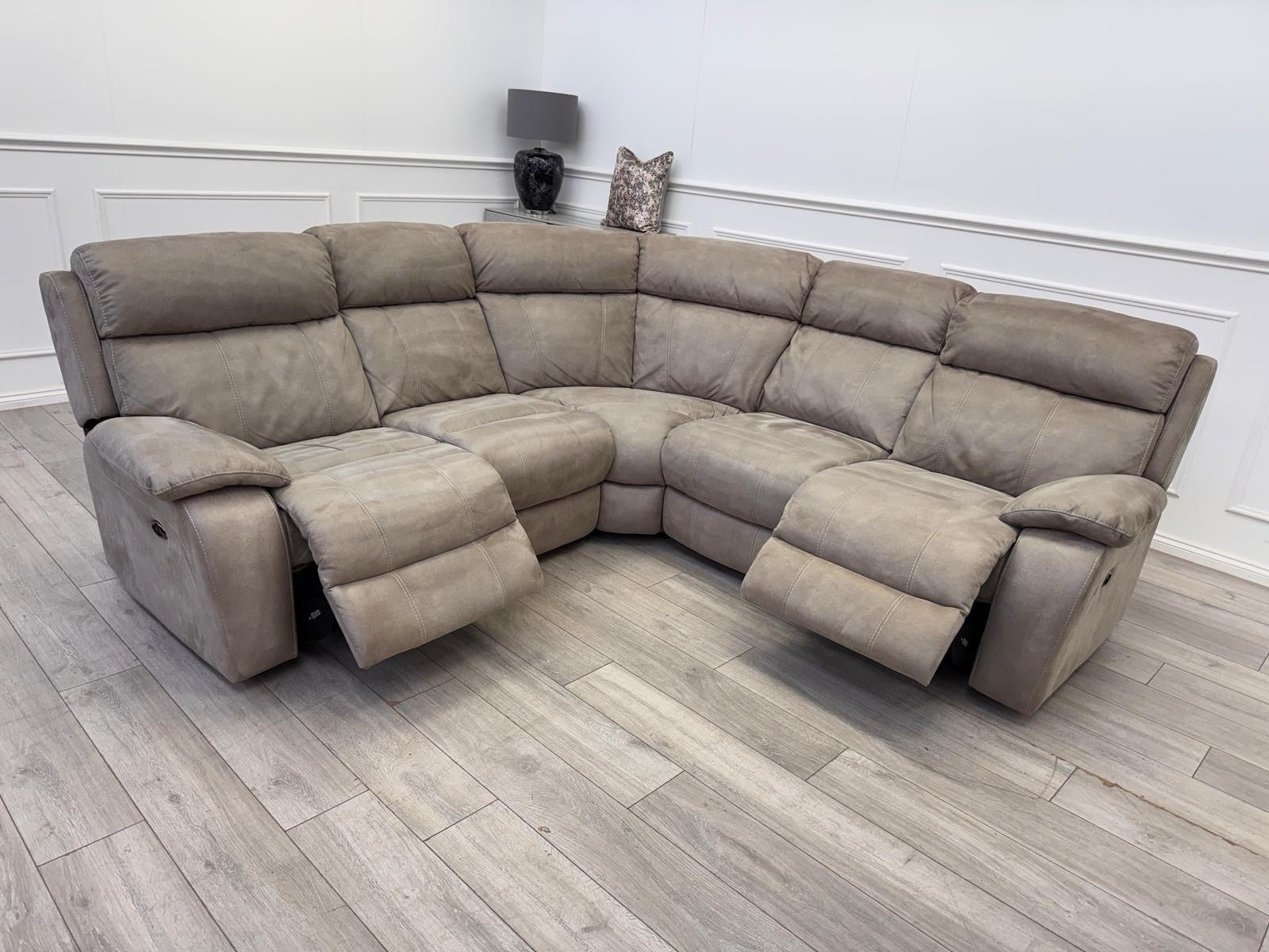 Furniture Village Moreno Power Reclining Corner Sofa In Beige Fabric0