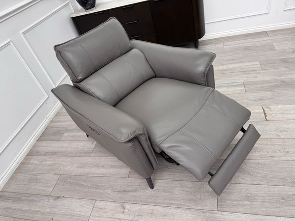 Furniture Village Jude Grey Leather Armchair Power Recliner Telescopic Headrest2