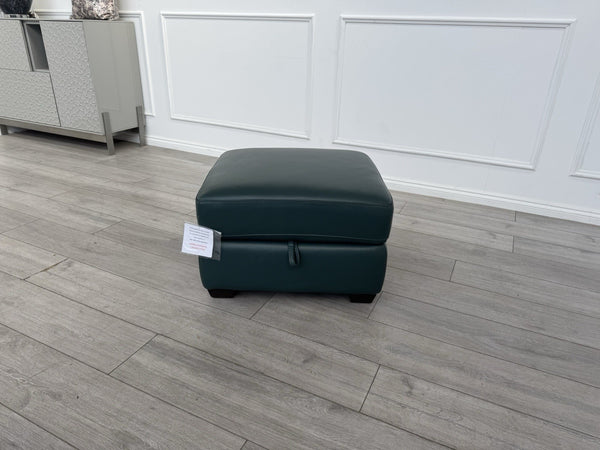 Furniture Village Green Leather Storage Footstool LINK MORENO STARLIGHT1