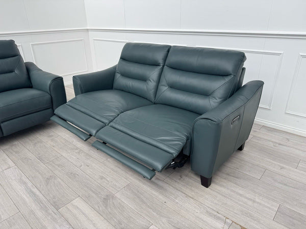 LAZYBOY MONZA STATIC 2 + 3 SEATER POWER RECLINER SOFA SET IN PETROL LEATHER1