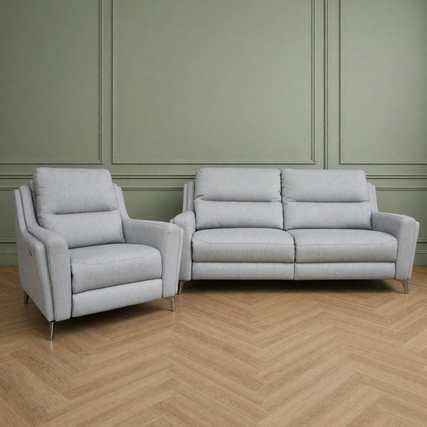 Parker Knoll Portland 3 Seater Sofa & Power Recliner Armchair - Baby Blue Fabric0