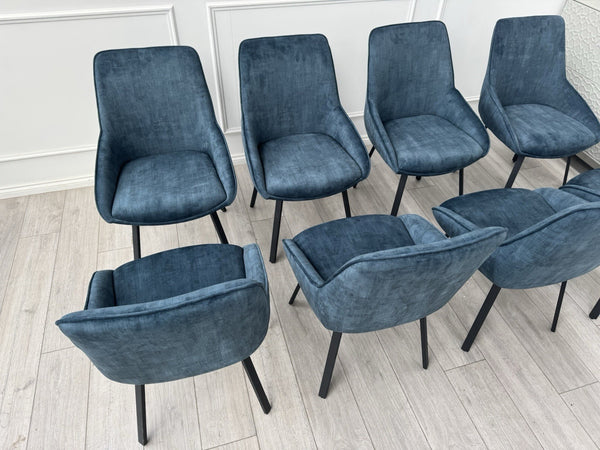 Furniture Village Veja Navy Blue Velvet Set Of 8 Swivel Dining Chairs (Delivery)8