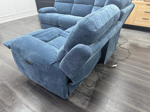 Furniture Village Power Recliner Corner Sofa In Navy Blue Chenille Fabric5