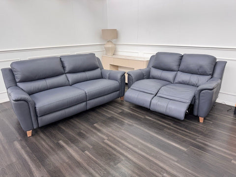 LA Z BOY Vienna Static 3 & Power Recliner 2 Seater Sofa Set Blue Leather0