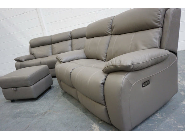 FV Moreno elephant grey leather electric reclining 3 + 2 seater sofas Set1
